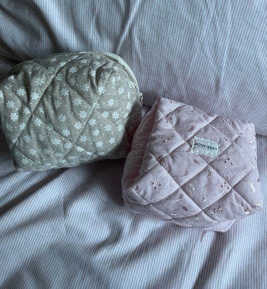 Quilted Make-up Bag Brown Floral